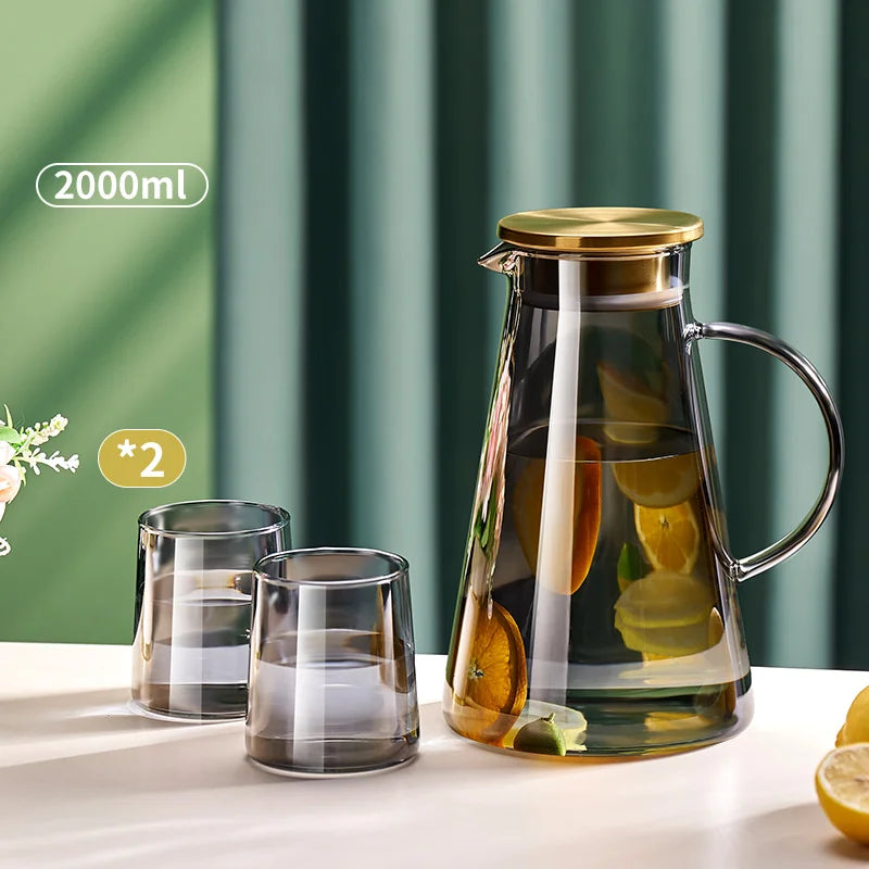 Cold Glass Water Jug Transparent Heat Resistant Water Pot With Handle Large Capacity Refrigerator Water Kettle