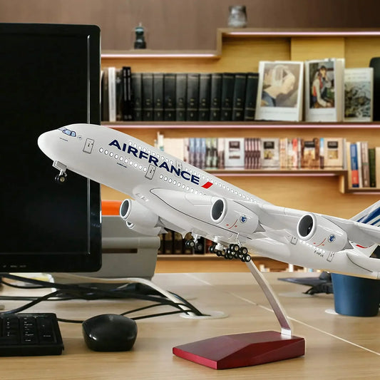 Airplane Airbus A380 Air France Airline Model W LED Light & Wheel Diecast Plastic Resin Plane