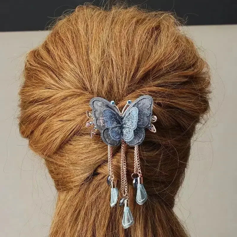 Fashion Double Layered Butterfly Tassel Hair Accessories for Women Gifts Retro Elegant Hair Clip Headwear Jewelry Bride Tiara - Hiron Store