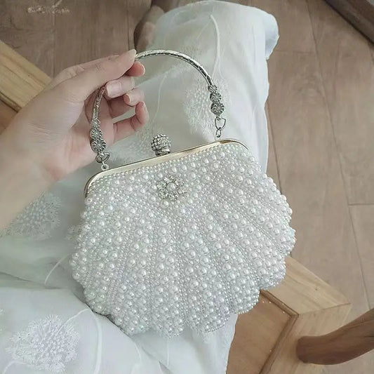 Shell Pearl Evening Bags Beading Metal Clutch Bags With Chain Prom Wedding Bridal Handbags Purse