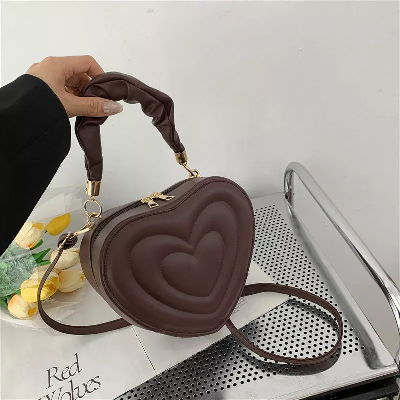 Fashion Love Heart Shape Shoulder Bag Small Handbags Designer Crossbody Bags For Women Solid Pu Leather Top Handle Bag - Hiron Store