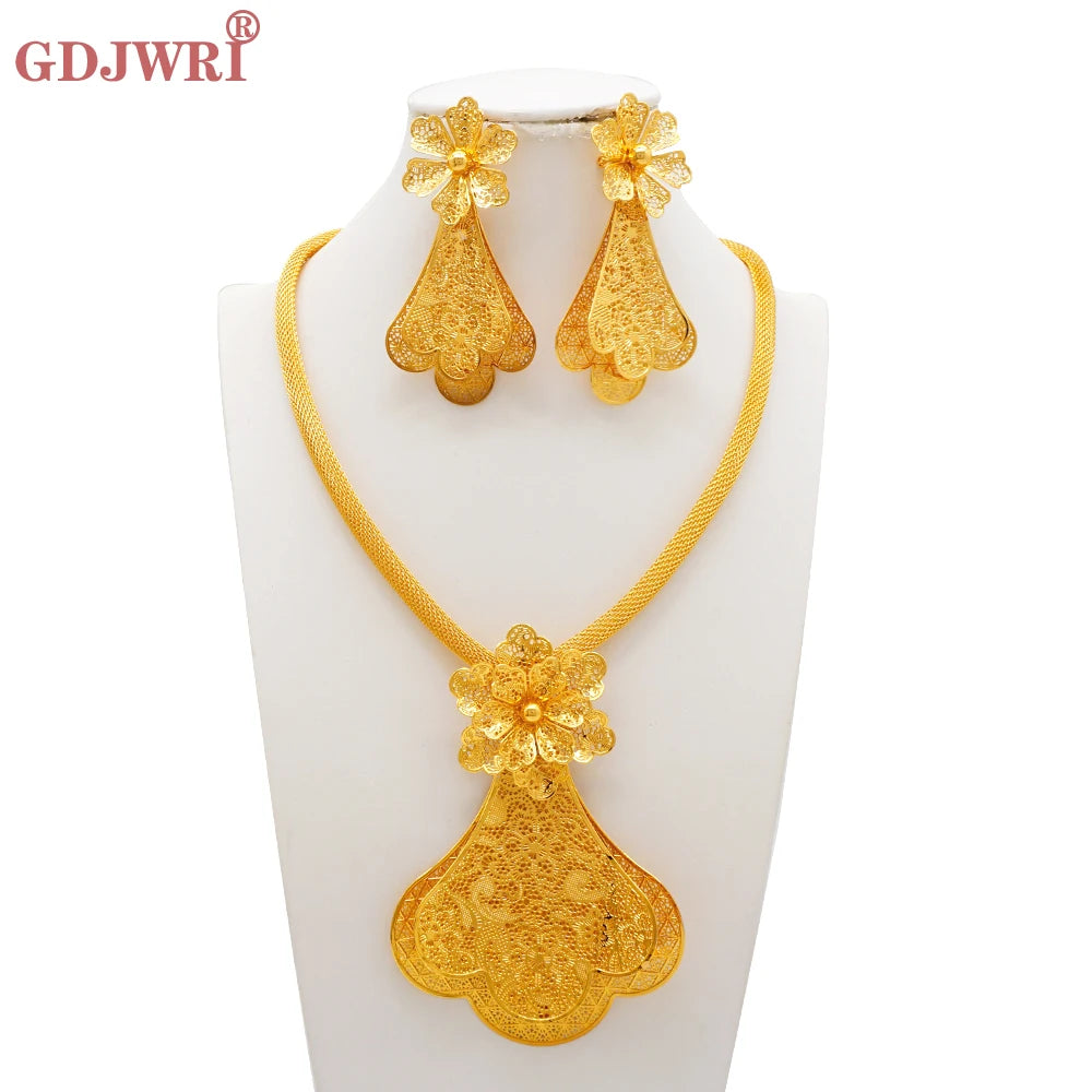 Ethiopia Africa Gold Color Latest Jewelry Set Exquisite Women Wearing Earrings Set