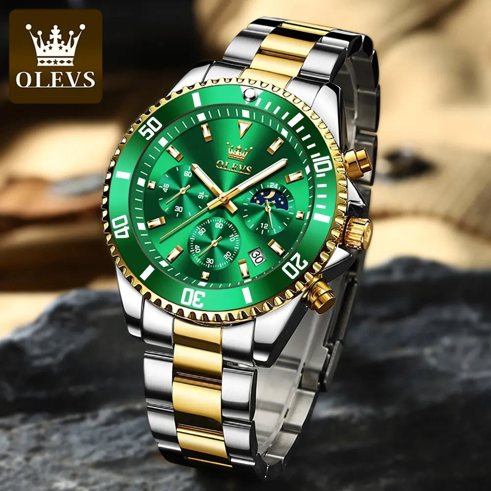 OLEVS Men Watch Stainless Steel Waterproof  Luxury  Watch Date Moon Phase Quartz Watches For Men