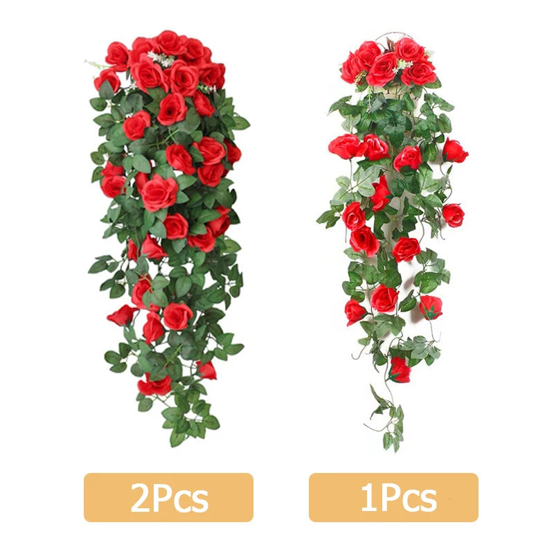 Artificial Flower Rattan Fake Plant Vine Decoration Wall Hanging Roses Flowers for Home Wed Party interior outdoor Decoration - Hiron Store