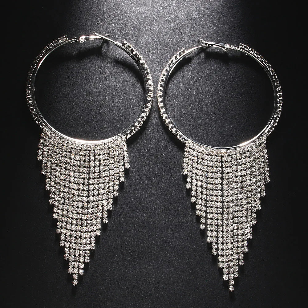 2024 Europe and Ameica New Exaggerated Big Rhinestone Hoop Earrings