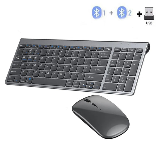 Gray Bluetooth 5.0 & 2.4G Wireless Keyboard Mouse Combo Rechargeable Full Size Wireless Keyboard for Notebook Laptop - Hiron Store