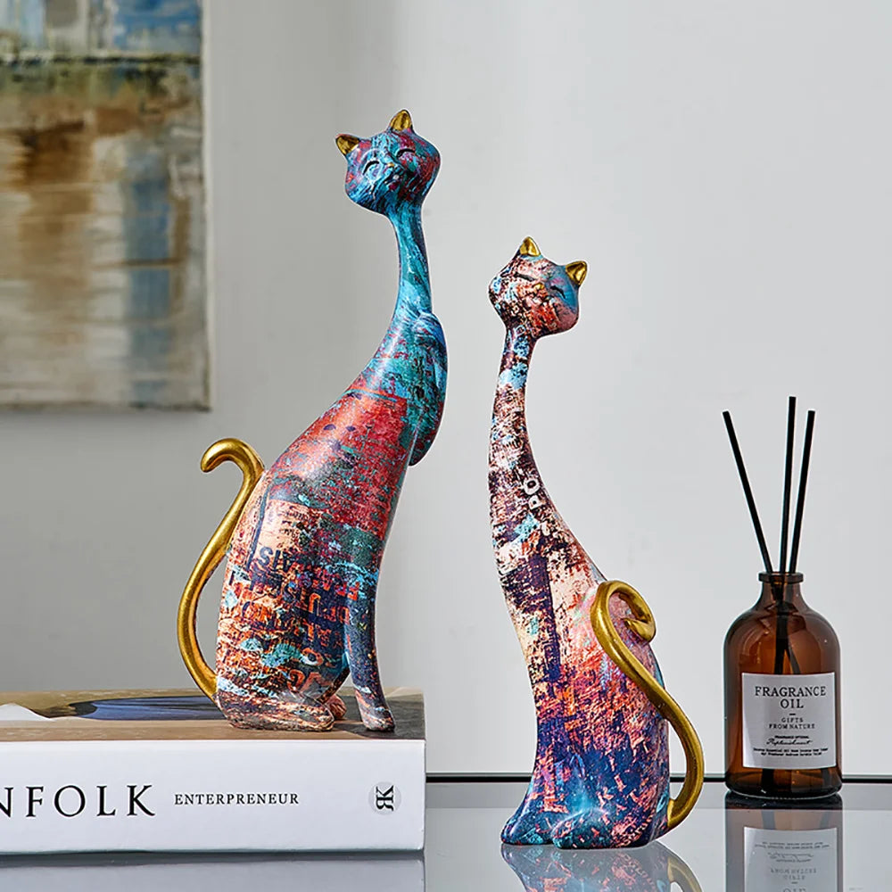 Oil Painting Cat Statues Animal Modern Sculpture Room Decoration  Sculptures for Home Design