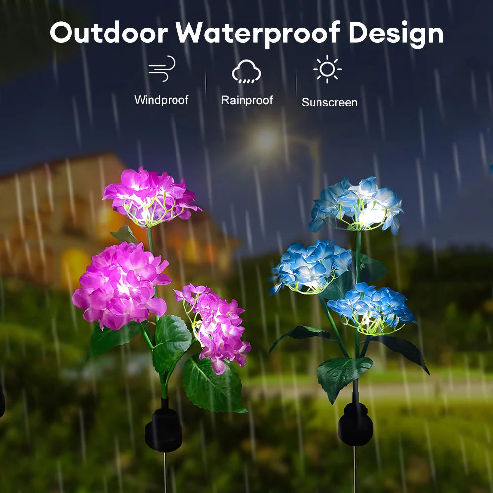 3Head Hydrangea Rose Flower Solar Led Light Outdoor Garden Lawn Lamps For Garden Vegetable Patch Patio Country House Decoration - Hiron Store