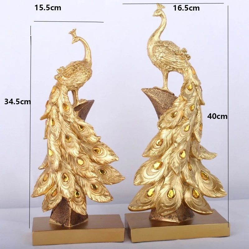 1PC Resin Crafts Creative Fashion Gold Blue Peacock Ornament Wine Cabinet Living Room Home Decoration