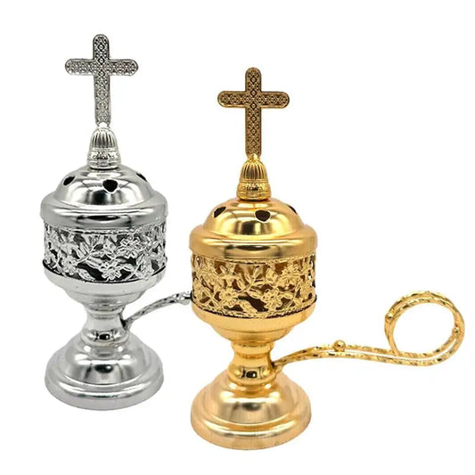 Metal Incense Burner Incense Cone Holder With Cross Catholic Resin Holder Vintage Design Decoration  ﻿