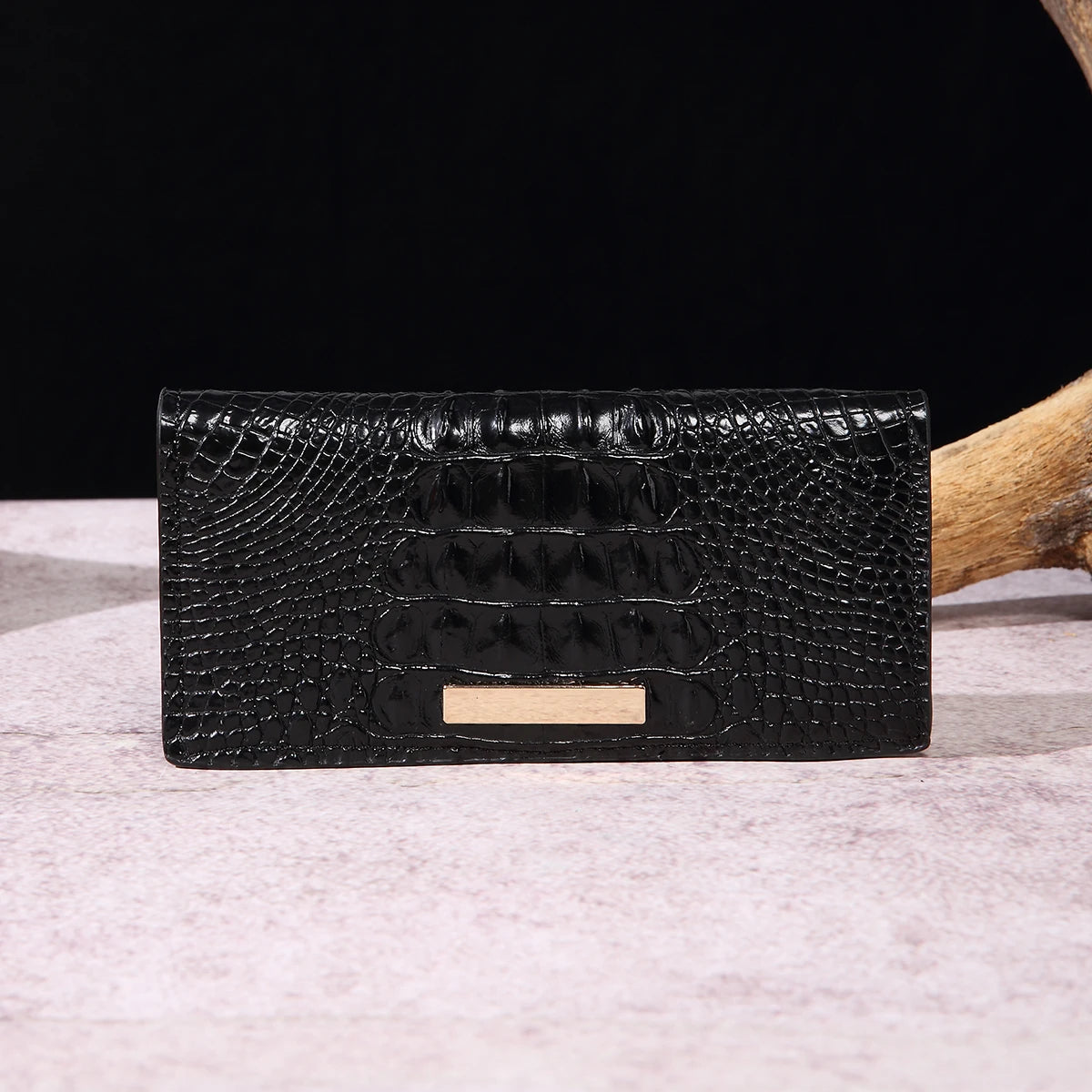 Simple and fashionable crocodile pattern solid color block wallet