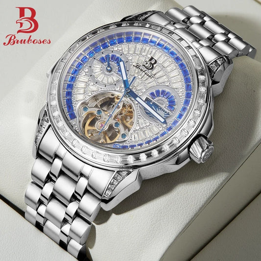 Men's Mechanical Watch Winding 316L Steel Bracelet BRUBOSES Automatic Waterproof Wristwatch