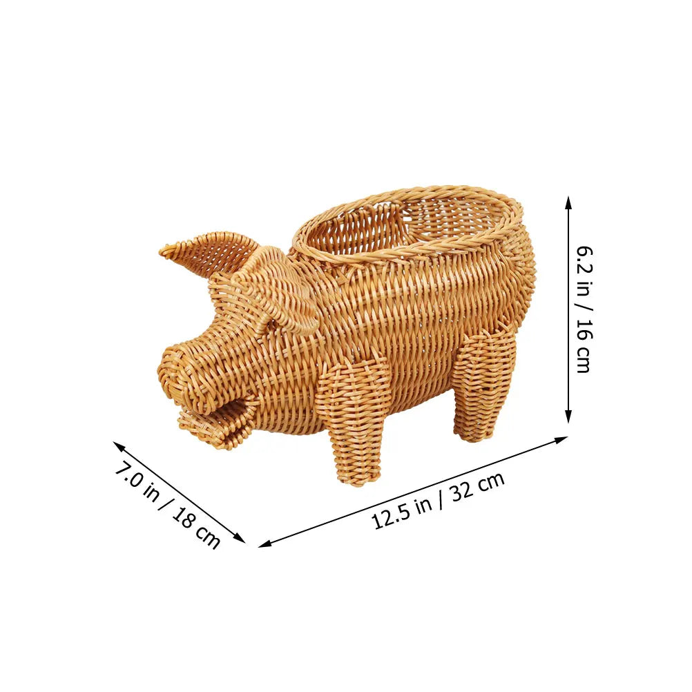 Imitation Rattan Woven Fruit Basket Pig Shaped Fruit Basket Food Serving Holder Plastic Imitation Rattan Woven Serving Baskets - Hiron Store