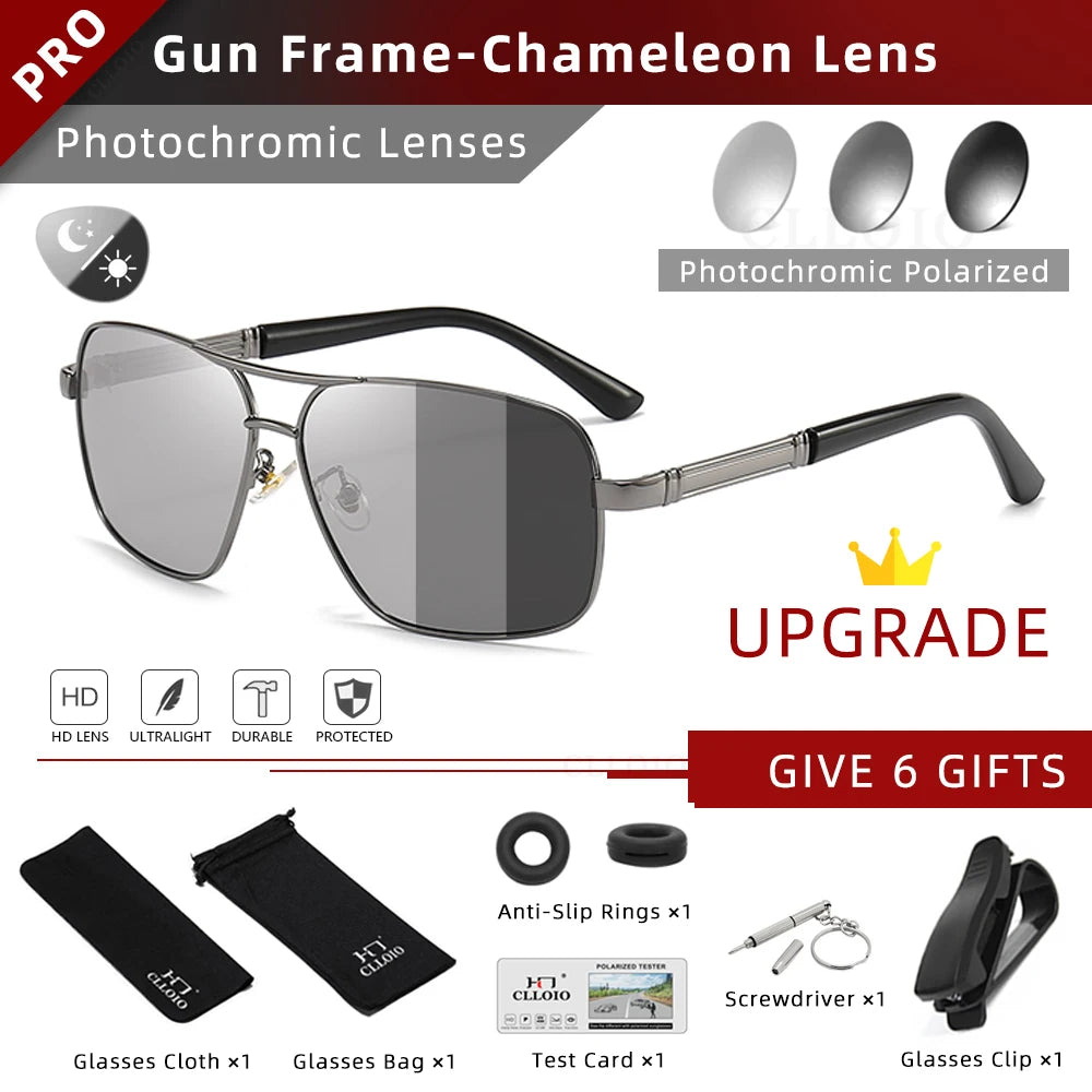 CLLOIO Classic Men & Women  Sunglasses,  Polarized Driving Shades Sun Glasses, Travel Anti-glare ,Chameleon Glasses