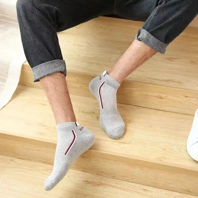 5pairs Men's Fashion Sports Socks, Striped Cotton Sweat Absorption Breathable Comfortable Ankle Socks - Hiron Store