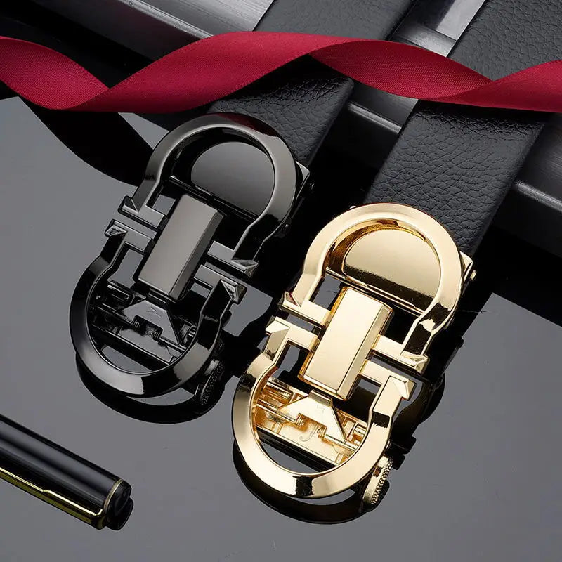 Business Formal Men's Belt Made of Cowhide Alloy Automatic Buckle