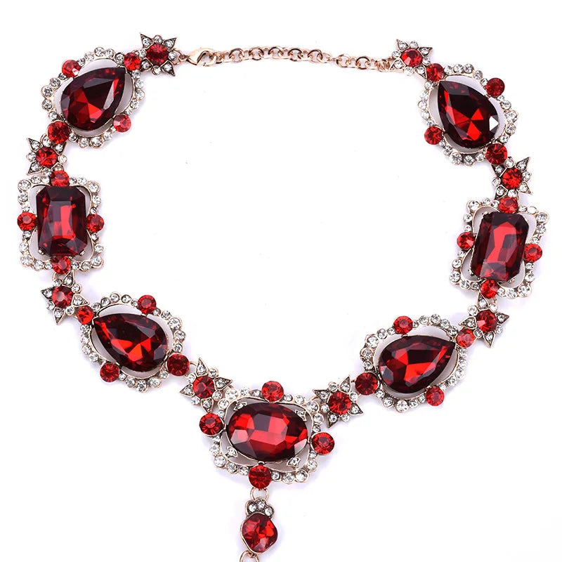 Luxury Sexy Bodychain Jewelry Accessory Ruby Red Crystal Rhinestone Bra Harness Corset Necklace Waist Body Chain for Women Men - Hiron Store