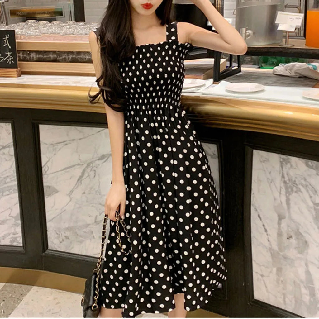 Women's Dresses 2024 Summer Fashion Loose None Sleeve Polka Dot Shoulder Sexy Dresses