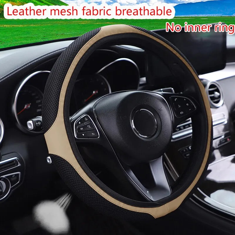 Car Steering Wheel Cover Without Inner Ring 37-38cm Three-dimensional Leather Embroidered Color Diamond-encrusted Breathable - Hiron Store