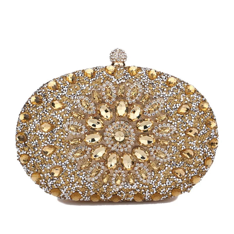 Rhinestones Women Bags Hollow Out Style Fashion Evening Bags Chain Shoulder Handbags Party Wedding Day Clutch Purse - Hiron Store