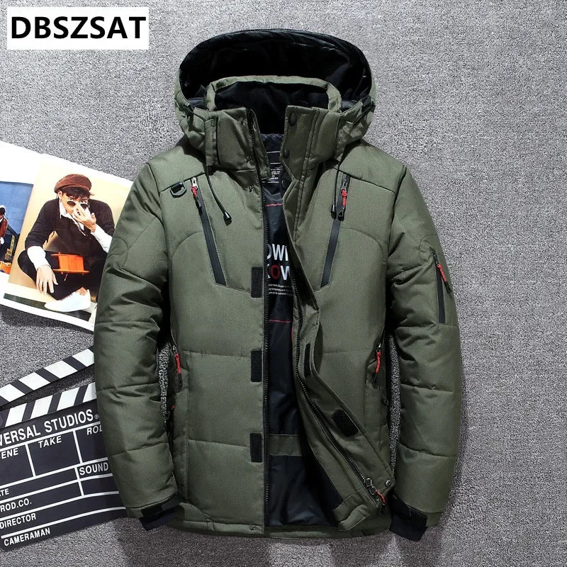 -20 Degree  Winter  Down Coat, Men White Duck Down Parkas Jacket, Mens Thick Warm Snow Parka Jacket ,Overcoat Windbreaker Warm Parkas