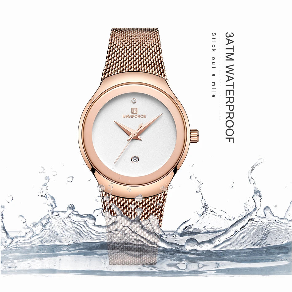 NAVIFORCE Watch Women Fashion Dress Quartz Watches Lady Stainless Steel Waterproof Wristwatch Simple Girl Clock Relogio Feminino - Hiron Store