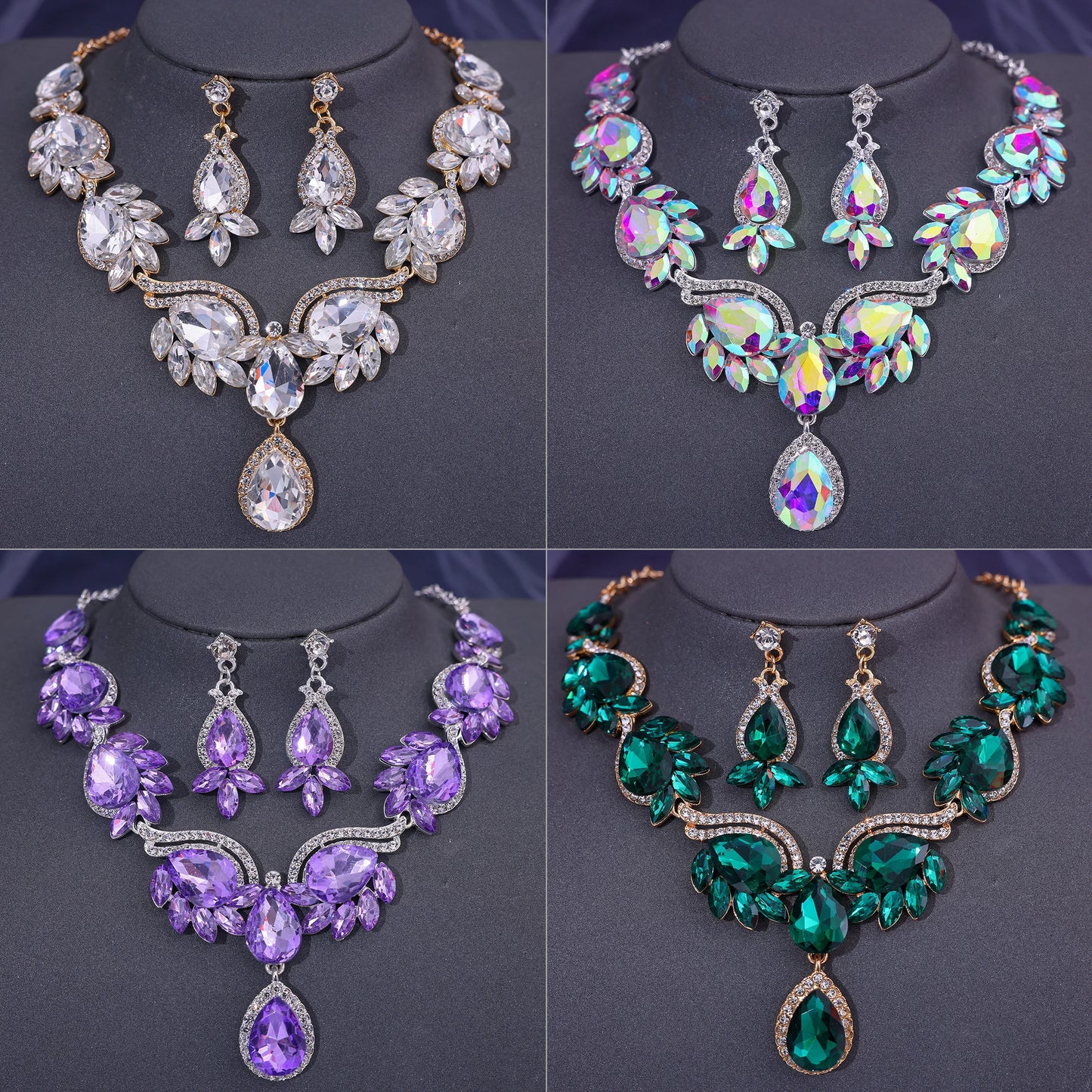 Necklace Earrings Jewellery Sets Crystal Choker Wedding Suit Accessories