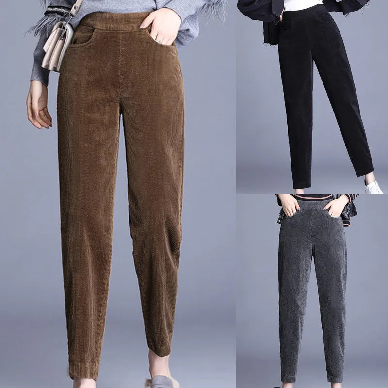 Pants Women's Corduroy Warm Pants Autumn Winter Leggings Waist Harem Pants