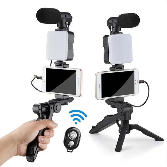 Smartphone Vlogging Kit With Tripod Phone Holder Mini Microphone LED Fill Light Starter For TikTok Live Stream Video YouTube - Hiron Store