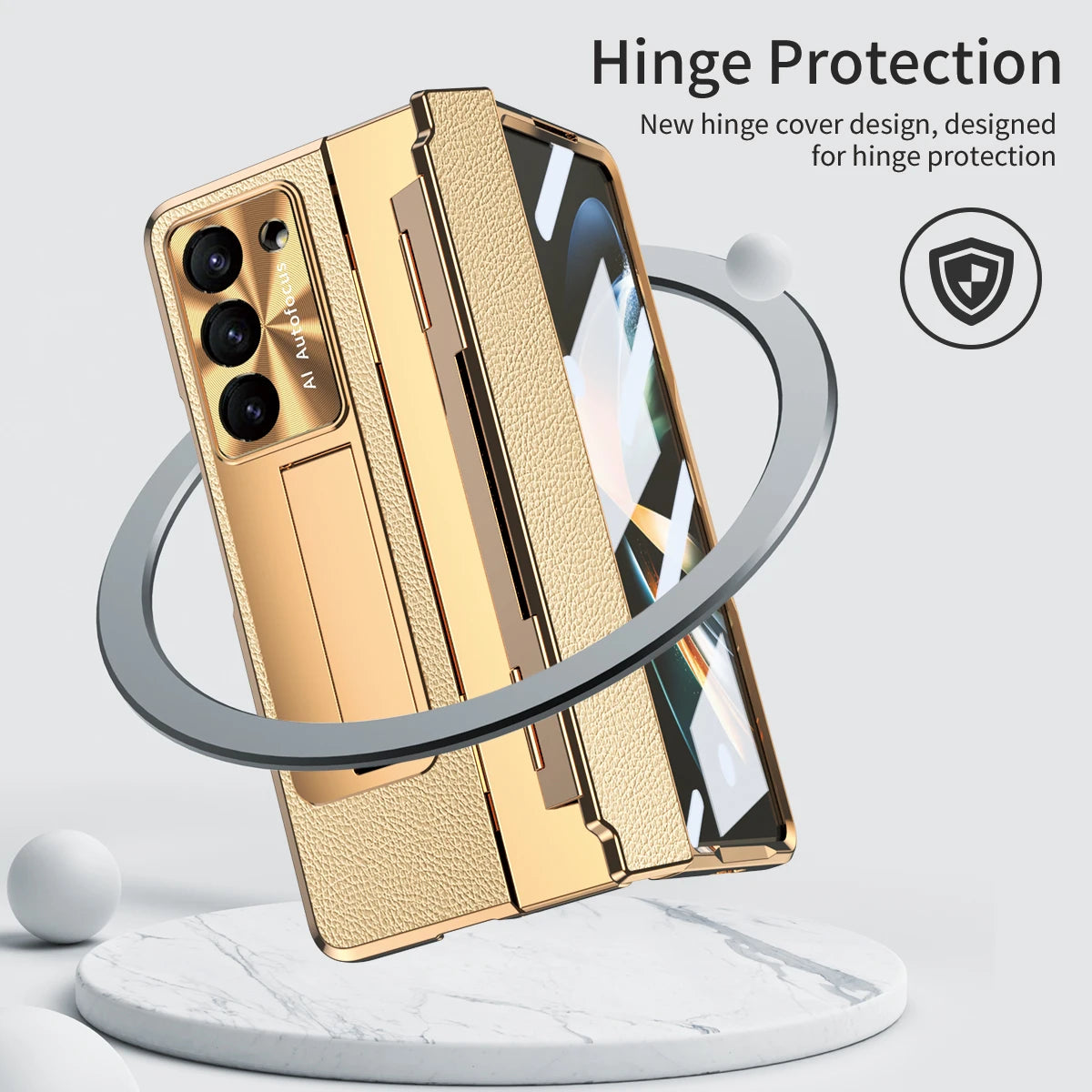 Plating Leather Stand Flat Hinge Protective Case For Samsung Galaxy Z Fold 6 5 4 3 With Protection Cover