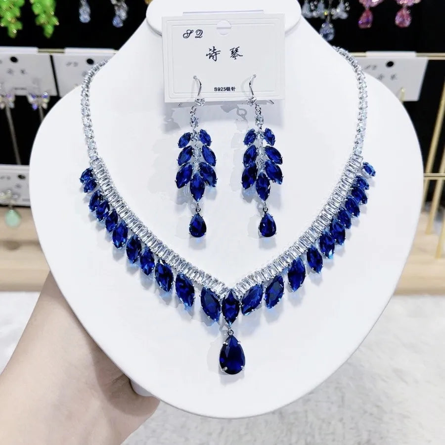 Women Colorful Fashion Zircon Necklace Earrings 2025