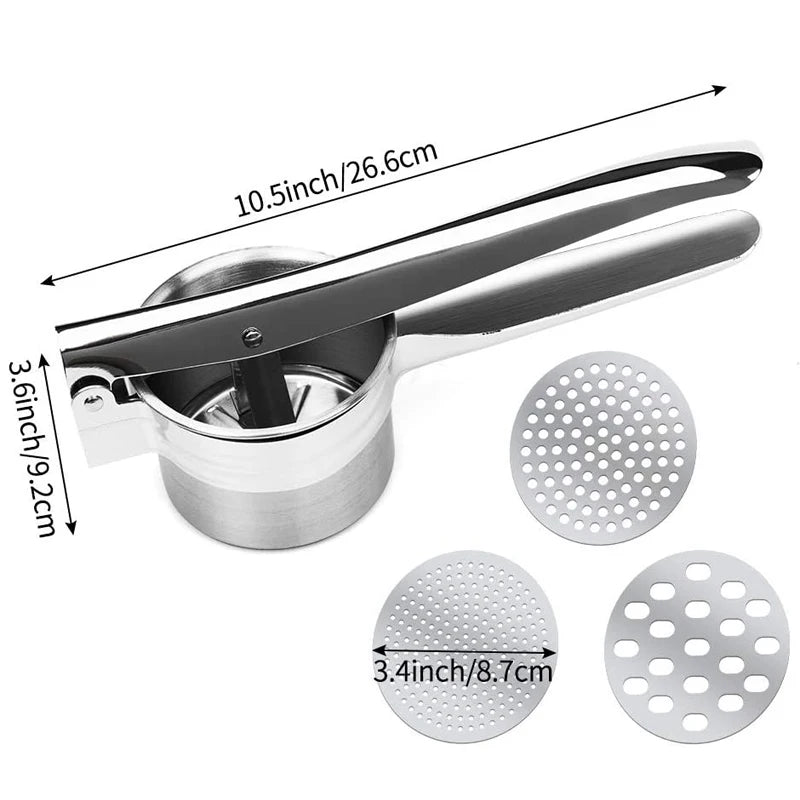 LMETJMA Stainless Steel Potato Ricer Manual Potato Masher With 3 Interchangeable Discs Fruit Juicer Lemon Squeezer