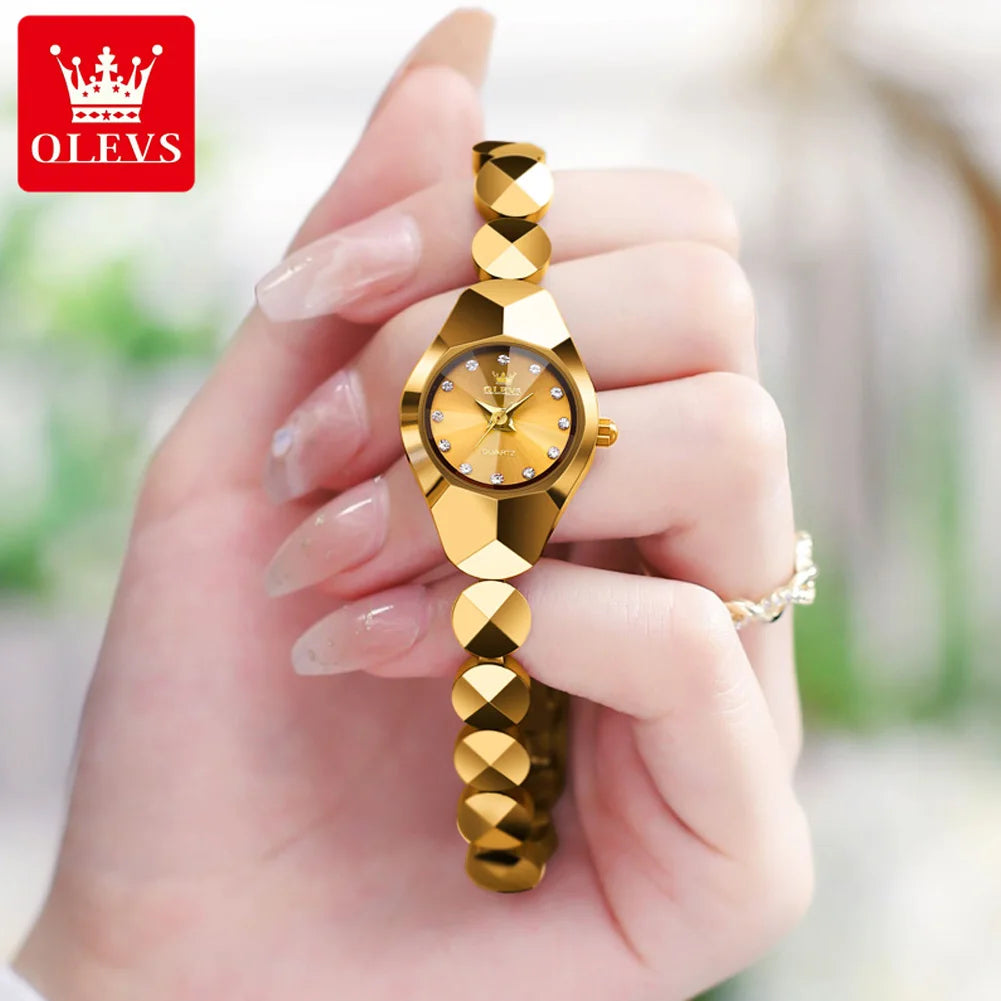 OLEVS Original Quartz Watch for Women Luxury Rhombus Mirror Diamond Tungsten Steel Waterproof Elegant Women's Wristwatches Reloj - Hiron Store