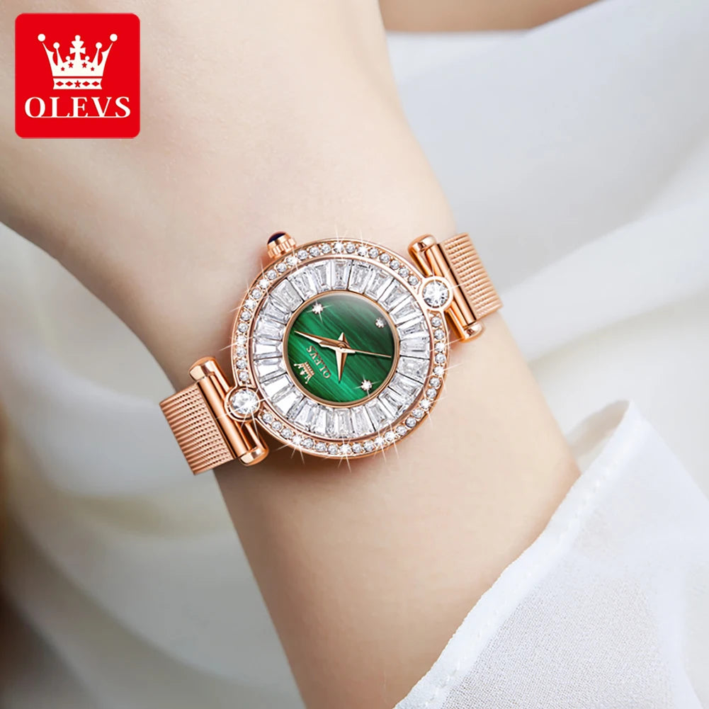 Luxury Diamond Quartz Watch for Women Analog Quartz Watch Stainless Steel Mesh Belt Waterproof Wristwatch