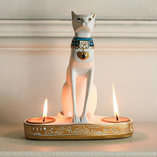 Egyptian Cat Statue Decoration Vintage Cat Goddess Statue Home Ornaments Resin Cats Statue Candle Holder