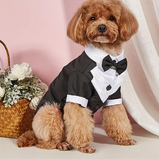 Pet Shirt Small Dog Clothes Wedding Formal Suit With Bow Tie Costume - Hiron Store