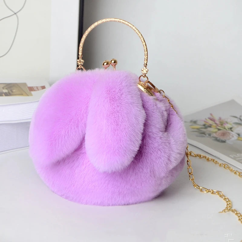 Cute Plush Rabbit Crossbody Bags for Women Korean Version Cute Purses and Handbags Girls New Rabbit Ear Shoulder Messenger Bag - Hiron Store