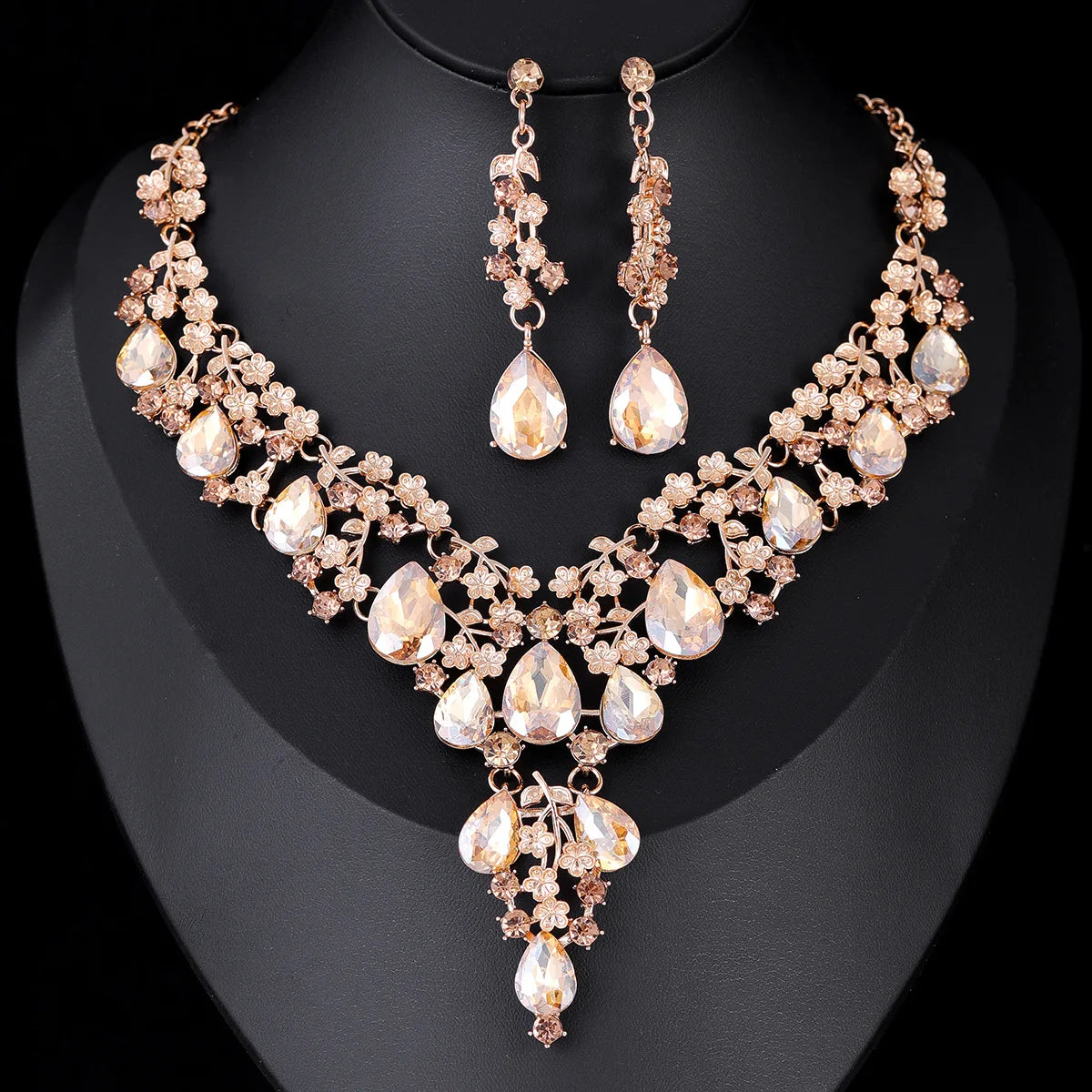 11 Colors Luxury Crystal Necklace Earrings Set