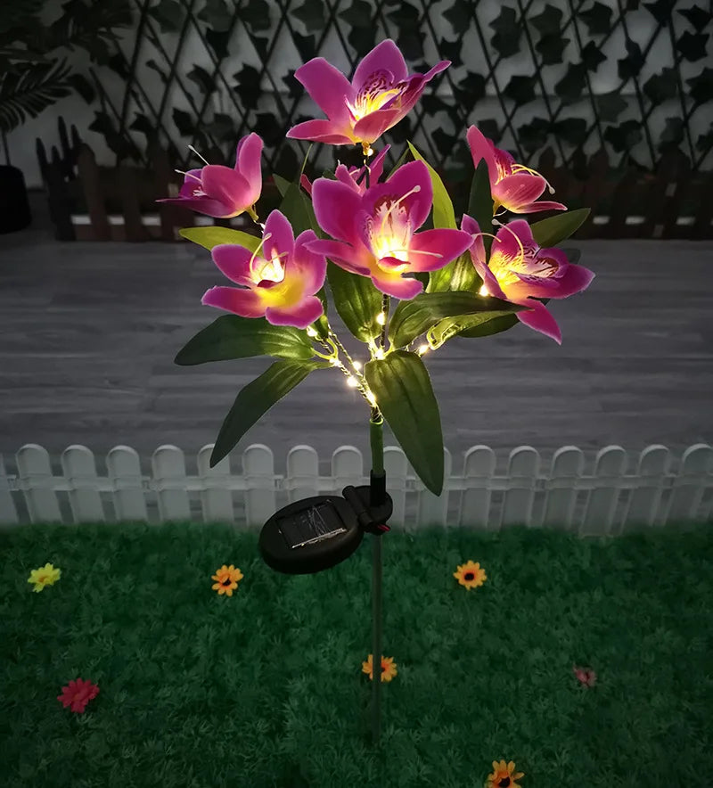 1pc Artificial Flower Lawn Lights 7-head Solar Orchid Lights Yard Garden Decoration LED Solar Ground Lights