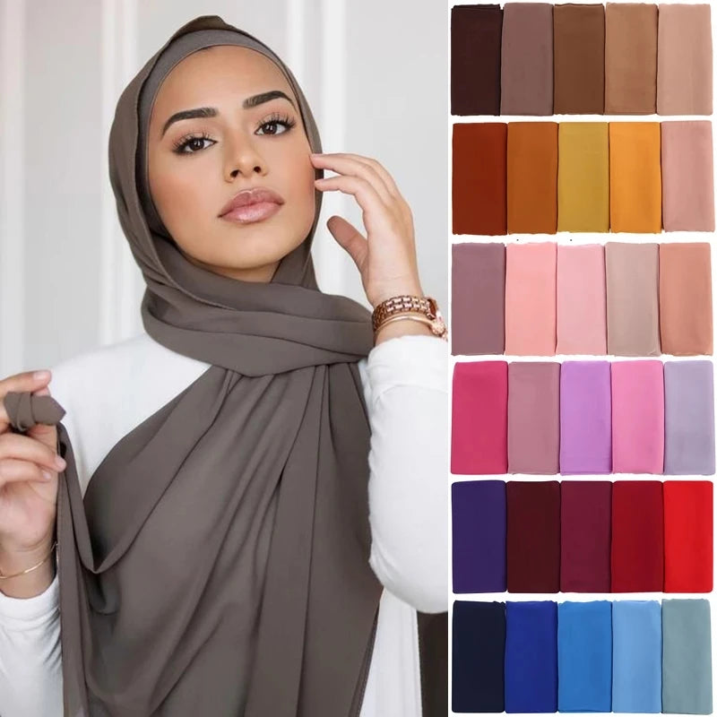 Muslim Chiffon hijab Scarf Long Solid Color Head Wrap Women's Hijabs & Scarves Jersey Hijab Veil