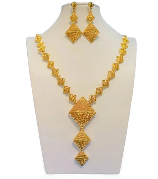 Dubai Jewelry Set For Women Necklace Earrings Indian Thailand Two Piece Set Gold Color