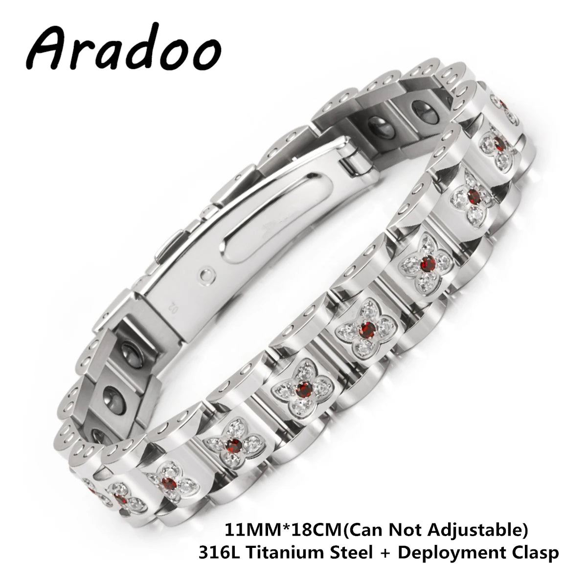 Elegant Titanium Steel Zirconia Crystal Link Bracelet Hematite Magnetic Therapy Couple Bracelets