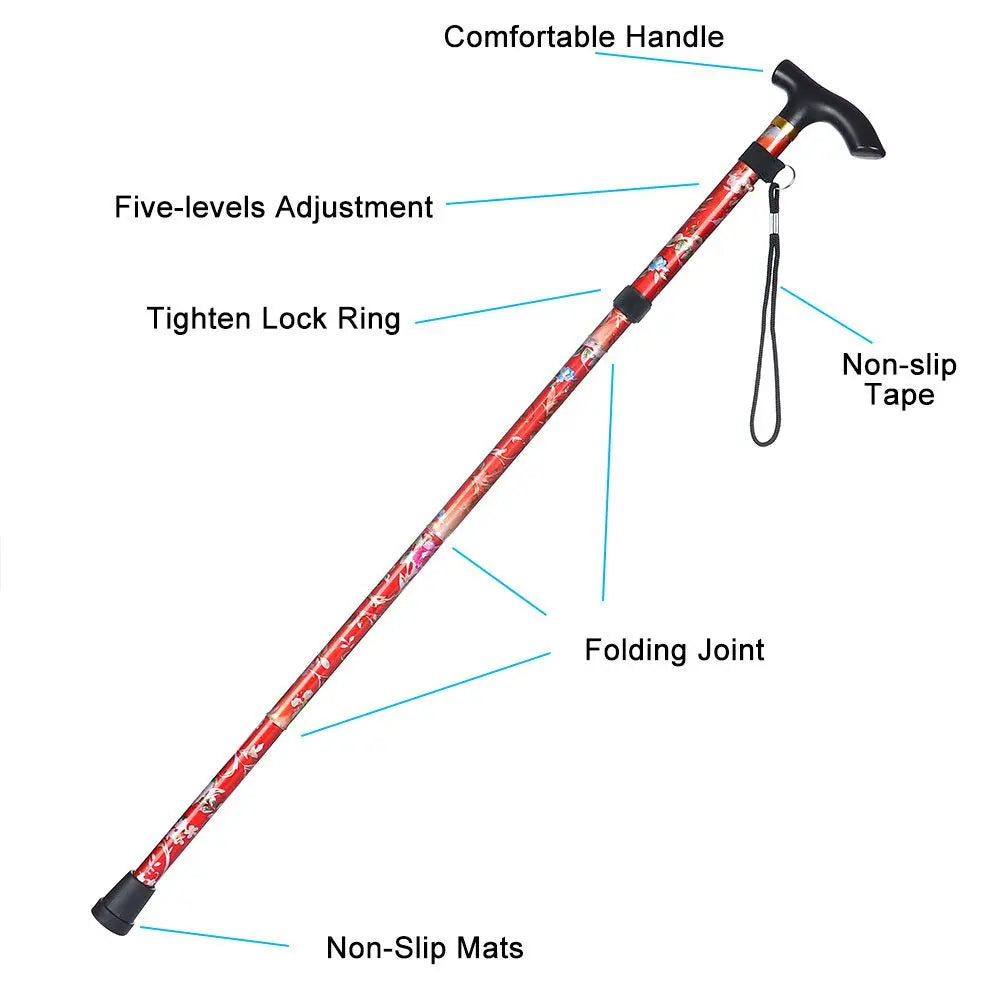 Collapsible Elderly Care Gift for Adults Elder Non-slip Walking Cane Folding Trekking Stick