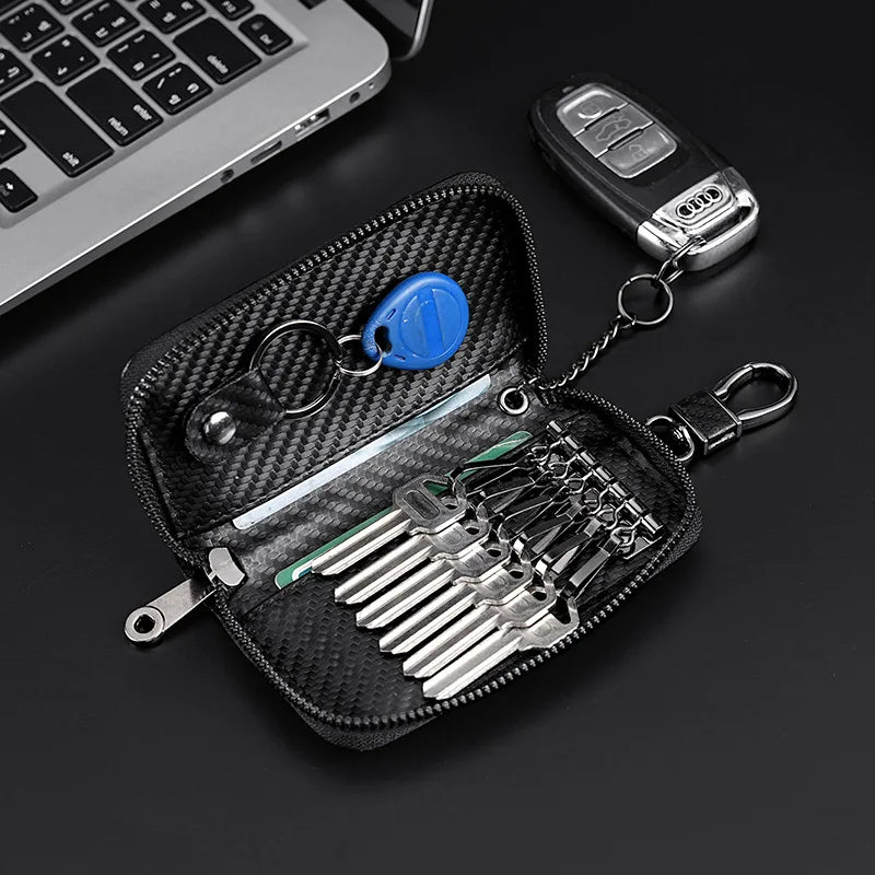 Key Bag Multifunction Organizer Wallet Holder Smart Housekeeper Car Small Case Keys Carbon Fiber Fabric Keychain