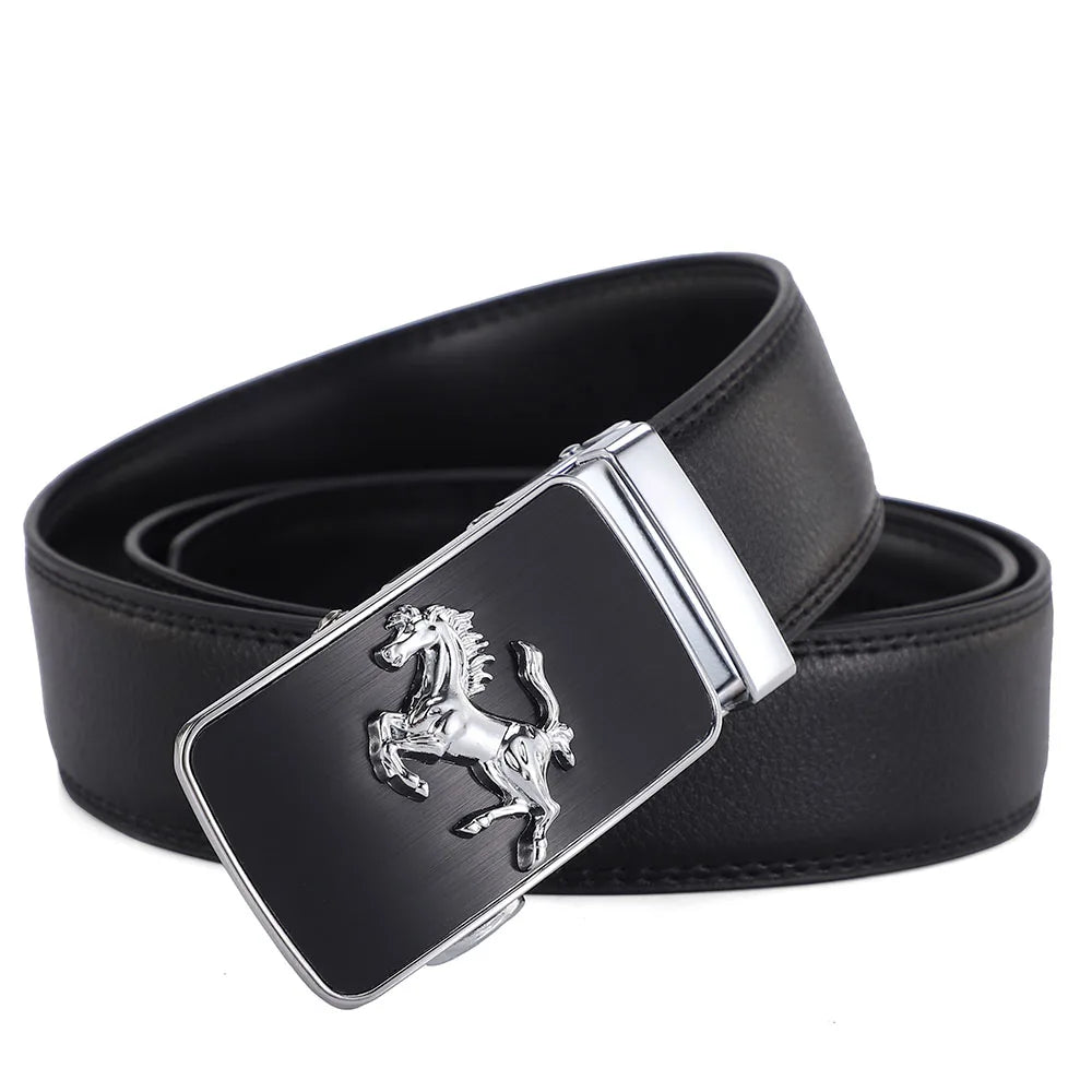 Men Genuine Leather Belts Brand Luxury Horse High Quality Business Work Automatic Buckle Belts for Men Gold Silver Male Belt Men