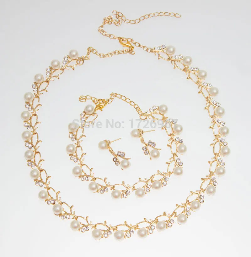 2024 Classic Imitation Pearl Gold /Silver Color Clear Crystal Party Gift Fashion Costume Pearl Jewelry Sets