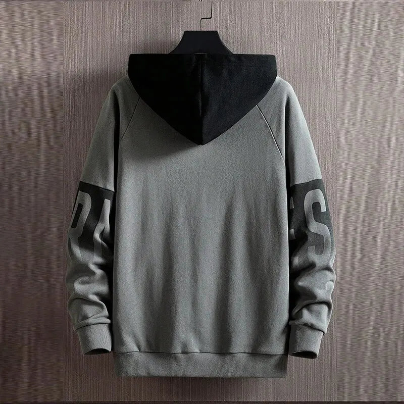 Men's Winter New Casual And Versatile Contrast Monogram Print Long Sleeve Hooded Sweatshirt