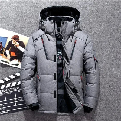 -20 Degree  Winter  Down Coat, Men White Duck Down Parkas Jacket, Mens Thick Warm Snow Parka Jacket ,Overcoat Windbreaker Warm Parkas