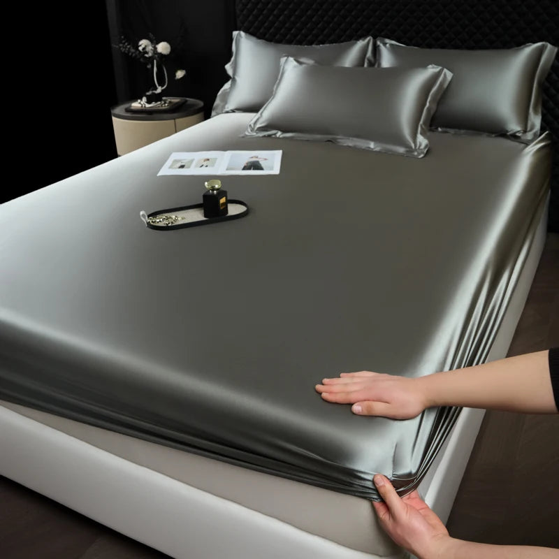 Solid Color Fashion Satin Fitted Sheet Rayon Mattress Cover with Elastic Band Bed Sheet Bedding 140x200 160x200