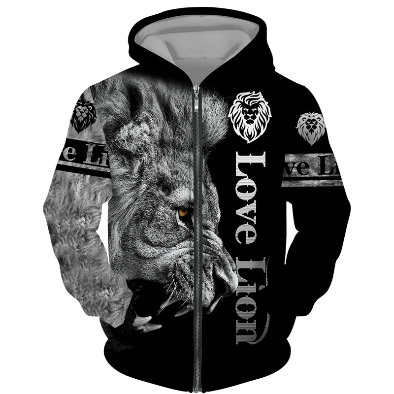 Autumn and Winter Men's Tracksuit 3D The Lion Print Zipper Hoodies Sweatshirts Pants Sets Casual Mens Clothing Women's Tracksuit - Hiron Store